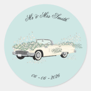 Redonda Pegatina de Favor de Coche de Boda Vintage