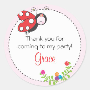 Redonda Pegatina de Favor de Cumpleaños de Ladybug