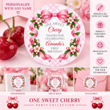 Pegatina de Favor de Cumpleaños de Una Dulce Cerez