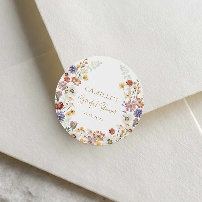 Redonda Pegatina de Favor de Despedida de Soltera de Flor  (Wildflower Envelope Seal Sticker)