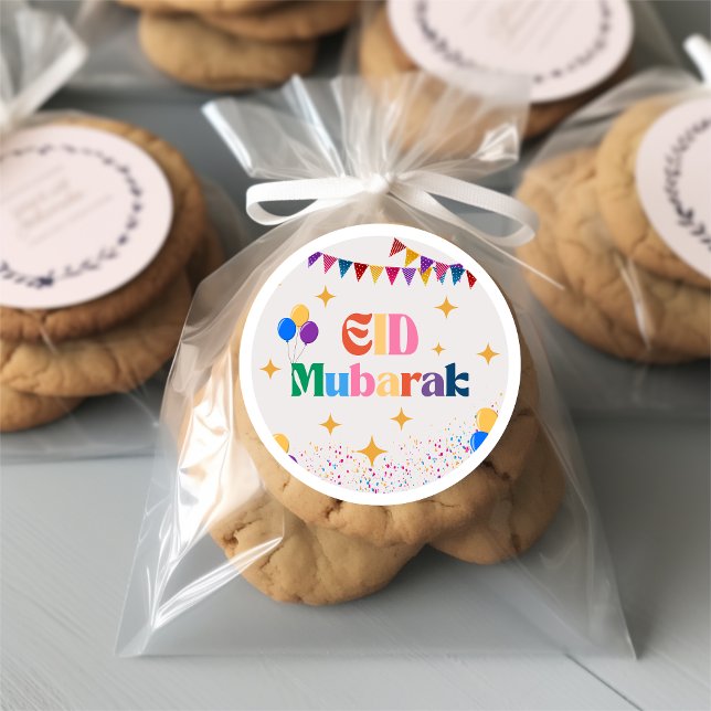 Redonda Pegatina de favor de fiesta de Eid Mubarak (Subido por el creador)