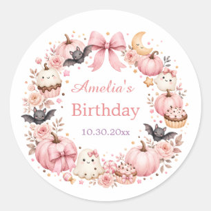 Redonda Pegatina de Favor de Halloween Rosa Little Boo Bak