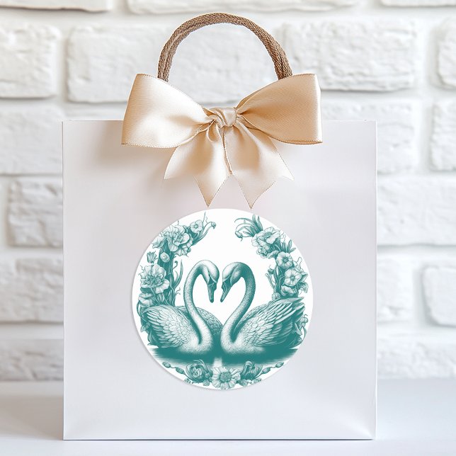 Redonda Pegatina de Favor de la Boda del Lago Cisne verde  (Elegant Wedding Favor Sticker)