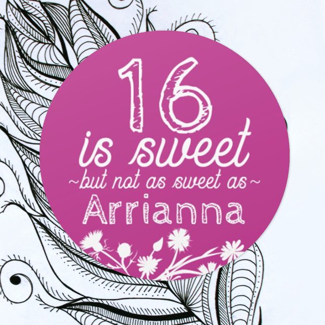 Redonda Pegatina de Favor de Parte Dulces 16 Rosadas (hot pink magenta sweet 16 party favor sticker personalized label seal with name for sweets gifts)