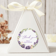 Pegatina de Favor de Ronda Floral Púrpura