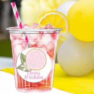 Redonda Pegatina de Favor del Cumpleaños del Cítrico Rosa 