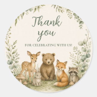 Redonda Pegatina de Favor para Baby Shower de Bosque