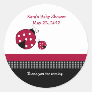 Redonda Pegatina de favores de Baby Shower Polkadot Ladybu