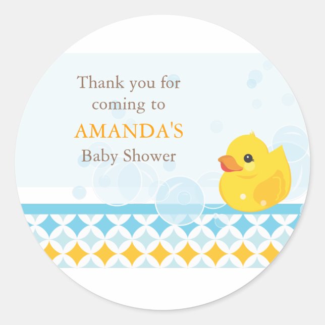 Redonda Pegatina de favores de Baby Shower Rubber Ducky (Anverso)