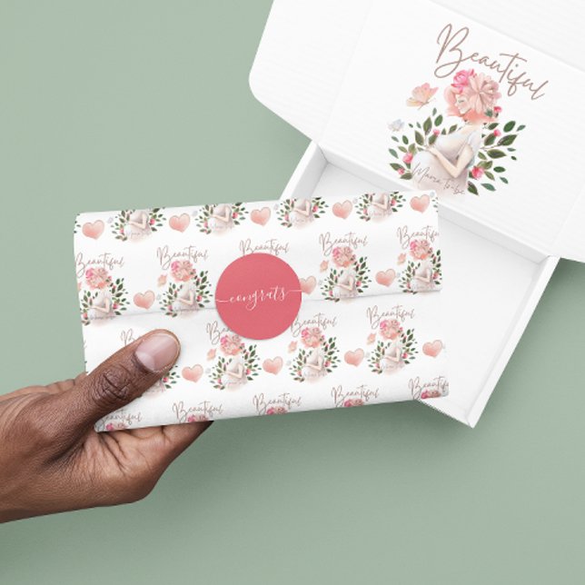 Redonda Pegatina de felicitaciones (Congratulate someone special with these lovely pink and white congrats stickers! )