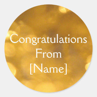 Redonda Pegatina de felicitaciones doradas