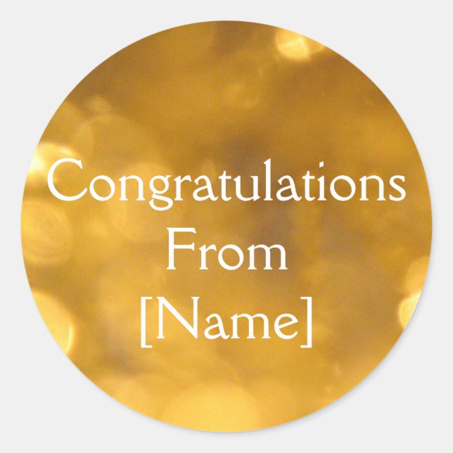 Redonda Pegatina de felicitaciones doradas (Anverso)