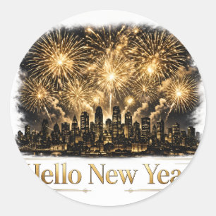 Redonda Pegatina de Feliz Año Nuevo