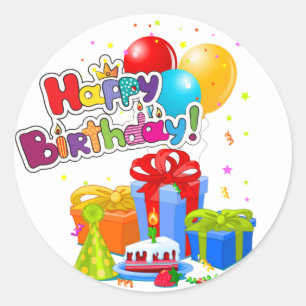 Redonda Pegatina de Feliz Cumpleaños