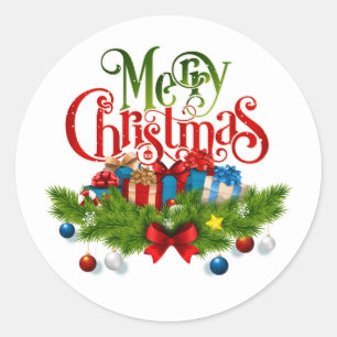 Redonda Pegatina de Feliz Navidad – Regalos Festivos y Gui