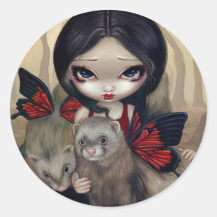 Redonda pegatina de "Ferrets de mariposa roja"