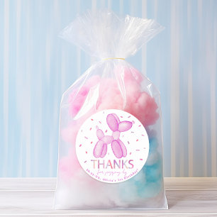 Redonda Pegatina de Fiesta animal con globo rosa