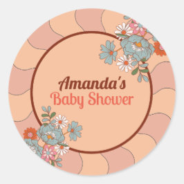 Redonda Pegatina de Fiesta Baby Shower de flor estilo retr