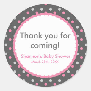 Redonda Pegatina de fiesta de baby shower con lunares rosa