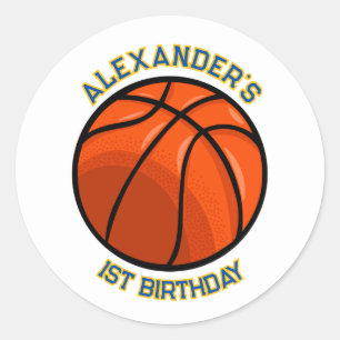 Redonda Pegatina de Fiesta de Cumpleaños de Baloncesto