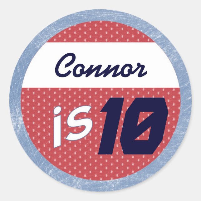 Redonda Pegatina de Fiesta de hockey - Pegatina de nombre/ (Anverso)