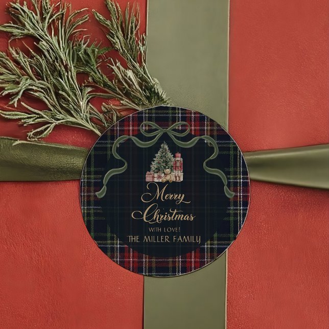 Redonda Pegatina de fiesta de Navidad preppy de cuadros es (Subido por el creador)