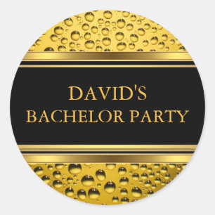 Redonda Pegatina de fiesta de soltero de cerveza dorada y 