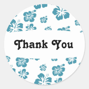 Redonda Pegatina de fiesta floral de flor de hibisco blanc