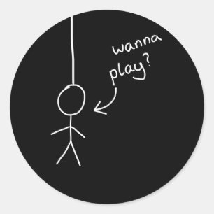 Redonda pegatina de figuras de stick "hangman" dibujado a 