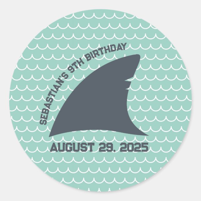 Redonda Pegatina de Fin de Tiburón Personalizado | Ola de  (Anverso)
