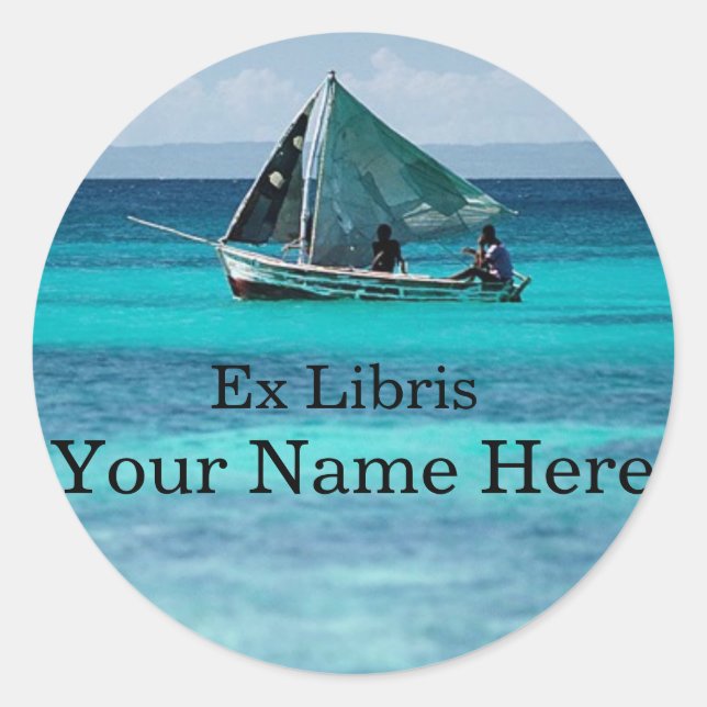Redonda Pegatina de Fisherman Bookplate (Anverso)