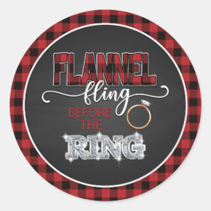 Redonda Pegatina de Flannel Fling Before the Ring - Rojo