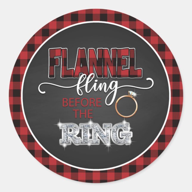 Redonda Pegatina de Flannel Fling Before the Ring - Rojo (Anverso)