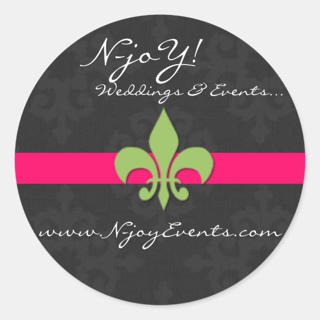 Redonda pegatina de fleur de lis y damask (Anverso)