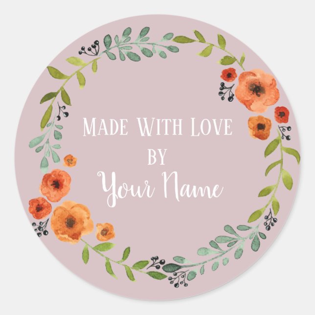 Redonda Pegatina de flor casero personalizado (Anverso)