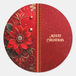 Redonda Pegatina de Flor Roja de Navidad