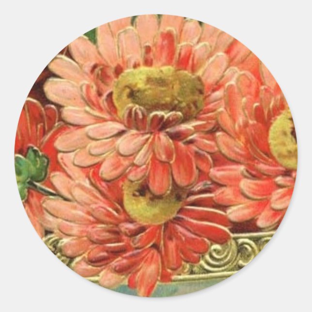 Redonda Pegatina de flor vintage (Anverso)