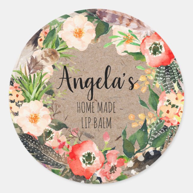 Redonda Pegatina de Floral Wreath Botanmade Home (Anverso)