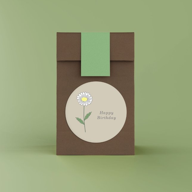 Redonda Pegatina de flores Daisy Pastel Botánico (Botanical Daisy Flower Sticker)