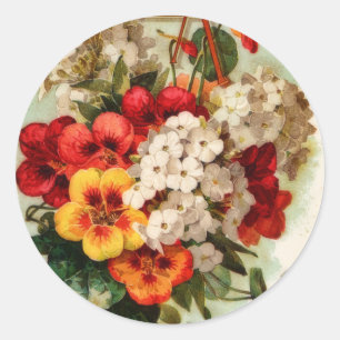Redonda Pegatina de Flores de Catálogo de Semillas Vintag