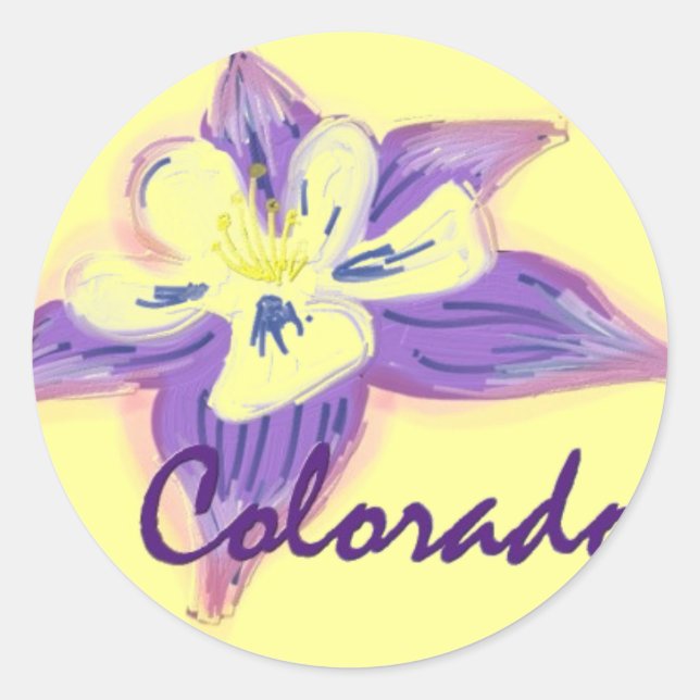 Redonda Pegatina de flores de Colorado Columbine (Anverso)