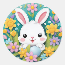 Pegatina de flores de conejo de Pascua coloridas y