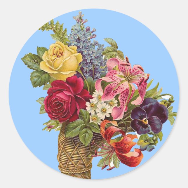 Redonda Pegatina de flores de cosecha (Anverso)