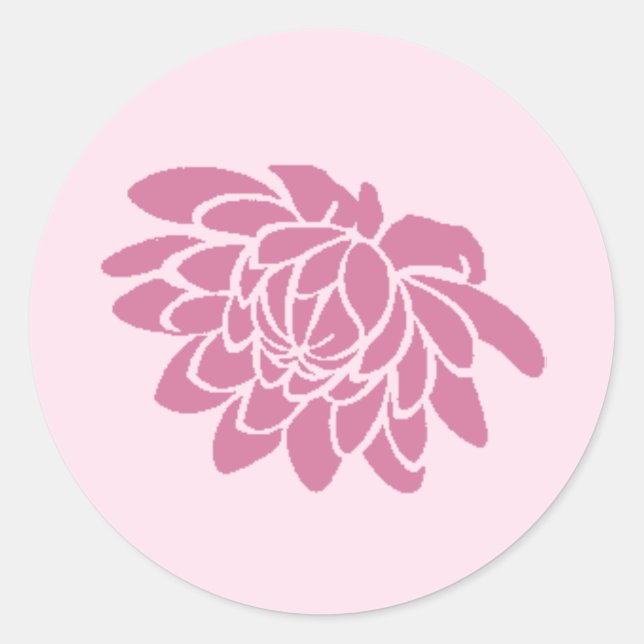 Redonda Pegatina de flores de Lotus (rosa) (Anverso)