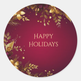 Redonda Pegatina de Flores de Oro Rojo de Borgoña