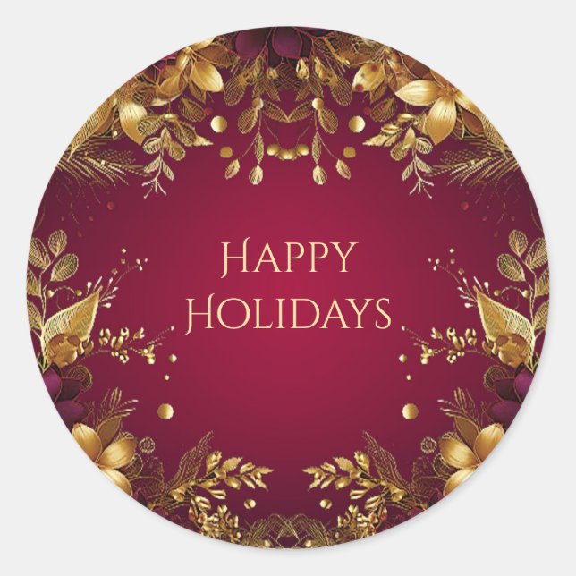 Redonda Pegatina de Flores de Oro Rojo de Borgoña (Anverso)