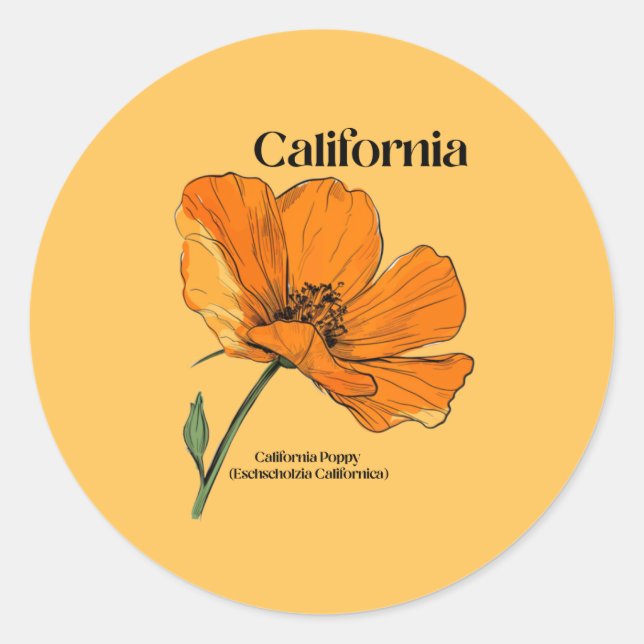 Redonda Pegatina de Flores del Estado de California (Anverso)