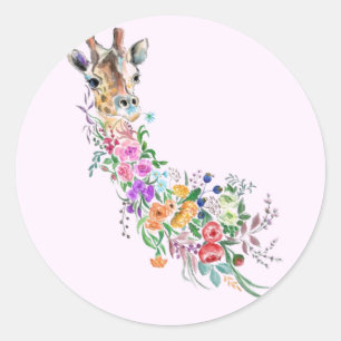 Redonda Pegatina de Flores Giraffe