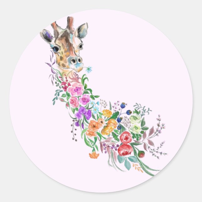 Redonda Pegatina de Flores Giraffe (Anverso)