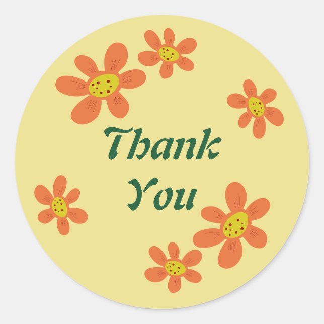 Redonda Pegatina de flores naranja (Anverso)